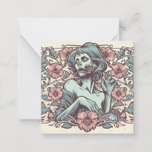 Tarjeta Pequeña Zombie Art Nouveau con Bonito de flores