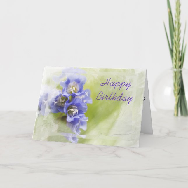 Tarjeta Pequeñas flores moradas feliz cumpleaños (Anverso)