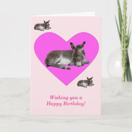 Tarjeta Pequeño burro lindo en el cumpleaños del corazón