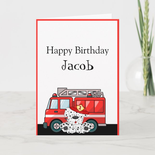 Tarjeta Pequeño Camión Rojo, Cumpleaños Dalmatiano (Anverso)