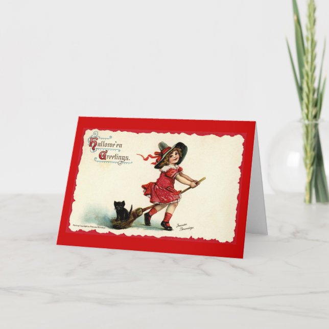 Tarjeta Pequeño chica lindo Halloween de la bruja (Anverso)