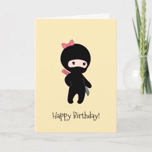 Tarjeta Pequeño Chica Ninja en cumpleaños amarillo