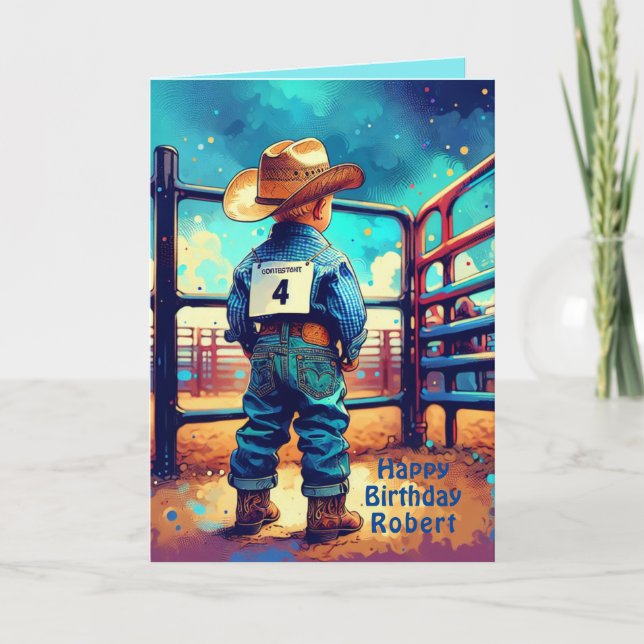 Tarjeta Pequeño Cowboy Occidental Personalizado de Rodeo d (Anverso)