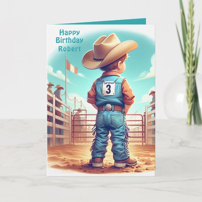 Tarjeta Pequeño Cowboy occidental Personalizado de rodeo d (Anverso)