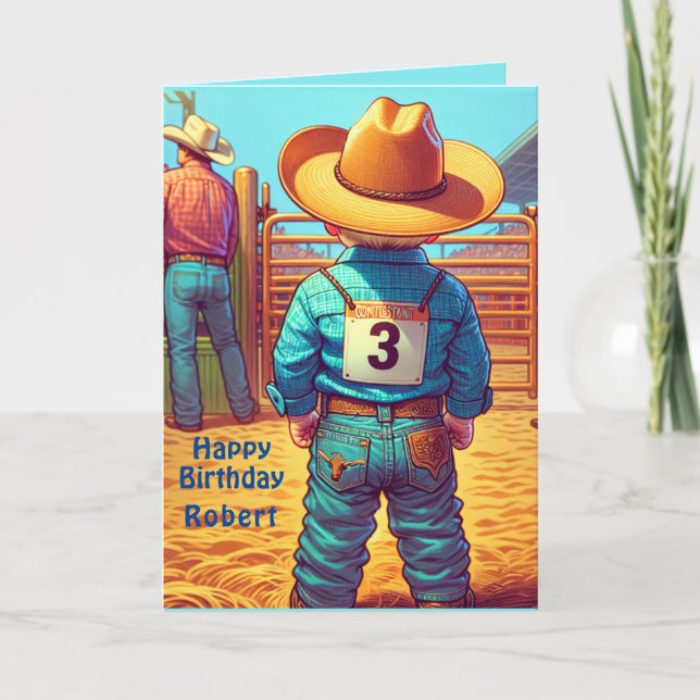 Tarjeta Pequeño Cowboy occidental Personalizado de rodeo d (Anverso)