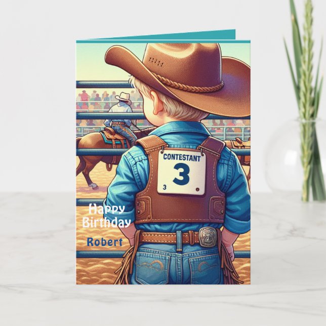 Tarjeta Pequeño Cowboy occidental Personalizado de rodeo d (Anverso)