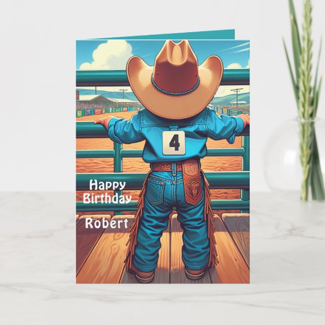 Tarjeta Pequeño Cowboy Occidental Personalizado de Rodeo d (Anverso)