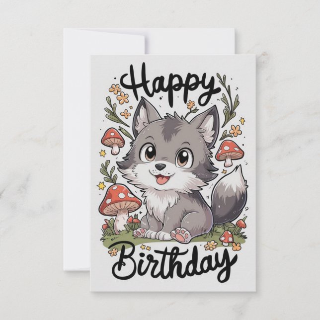 Tarjeta Pequeño cumpleaños digital de lobo encantado (Anverso)