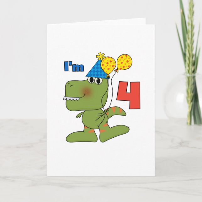 Tarjeta Pequeño Dino 4 camisetas de cumpleaños y regalos (Anverso)