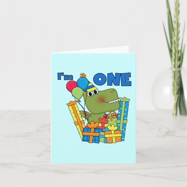 Tarjeta Pequeño Dino Primer Cumpleaños camisetas y regalos (Anverso)