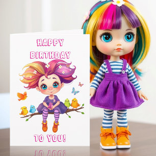 Tarjeta Pequeño elfo caprichoso con mariposas y pájaros