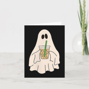 Tarjeta Pequeño fantasma bebiendo café helado Halloween Sp
