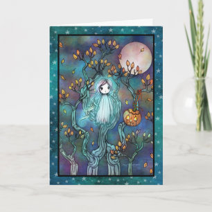 Tarjeta Pequeño Fantasma en los Árboles Arte Adorable de H