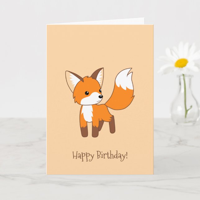 Tarjeta Pequeño Fox lindo en el cumpleaños poner crema (Planta pequeña)
