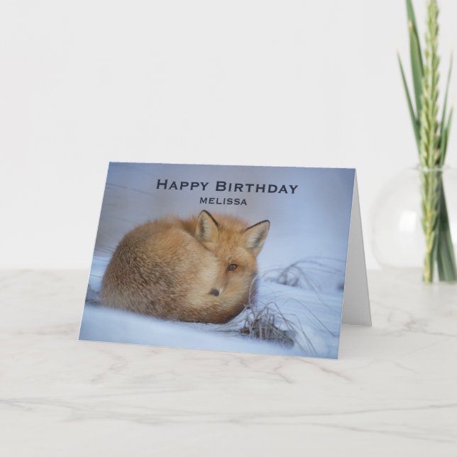 Tarjeta Pequeño Fox Maldita Foto De Invierno Cumpleaños (Anverso)
