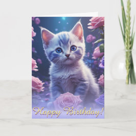 Tarjeta Pequeño Gatito Entre Rosas De Ametría Cósmica