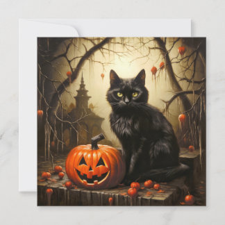 Tarjeta Pequeño Gato negro espeluznante