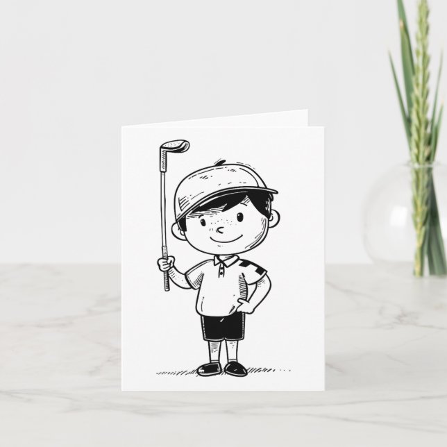 Tarjeta Pequeño Golf Player Line Art Para Niños (Anverso)