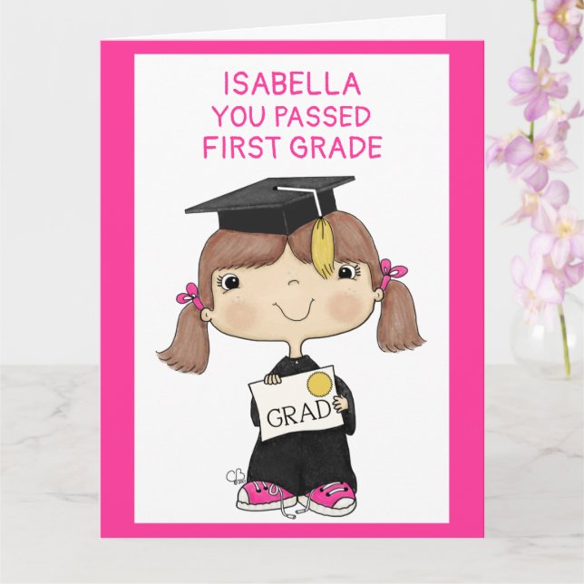 Tarjeta Pequeño graduado Chica Brown cabello grande (Orquídea)