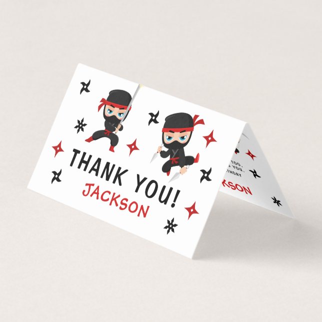 Tarjeta Pequeño guerrero de Ninja, cumpleaños, gracias a l (Anverso)