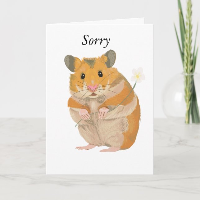 Tarjeta Pequeño Hamster lindo sosteniendo una flor (Anverso)