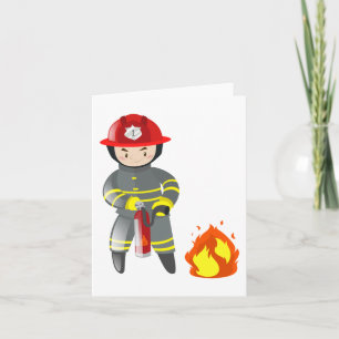 Tarjeta Pequeño héroe bombero apagando el fuego