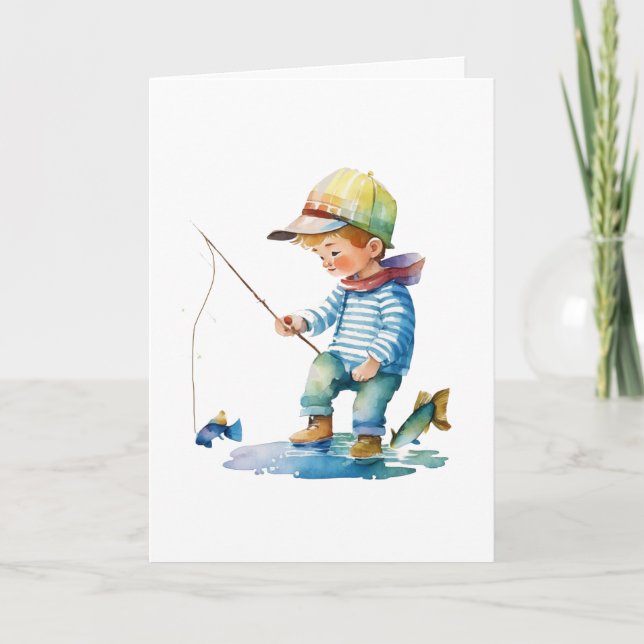 Tarjeta Pequeño Ilustracion de pesca | Cumpleaños (Anverso)