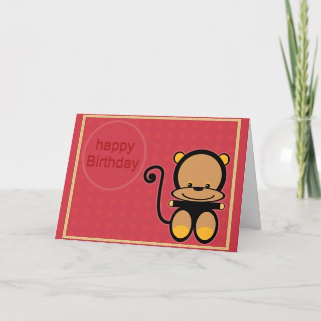 Tarjeta pequeño mono del feliz cumpleaños (Anverso)