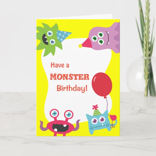 Tarjeta Pequeño Monstruo Colorido, Feliz Cumpleaños (Anverso)