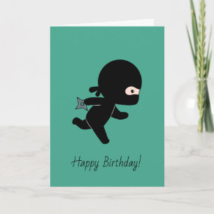 Tarjeta Pequeño Ninja Corriendo en Cumpleaños Verde Oscuro