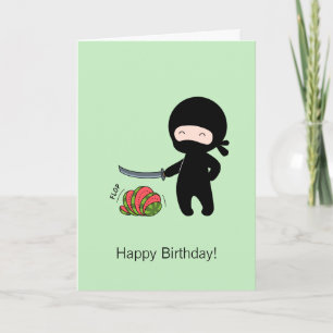 Tarjeta Pequeño Ninja Cutting Watermelon Green Birday