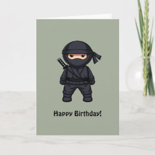 Tarjeta Pequeño Ninja en Cumpleaños Feliz Verde Salvia