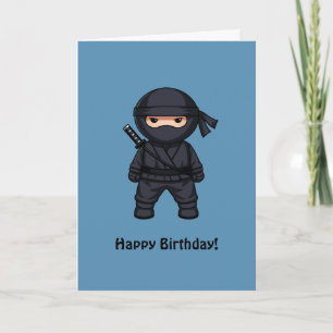 Tarjeta Pequeño Ninja en Feliz Cumpleaños Azul