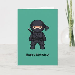 Tarjeta Pequeño Ninja en Verde Feliz Cumpleaños