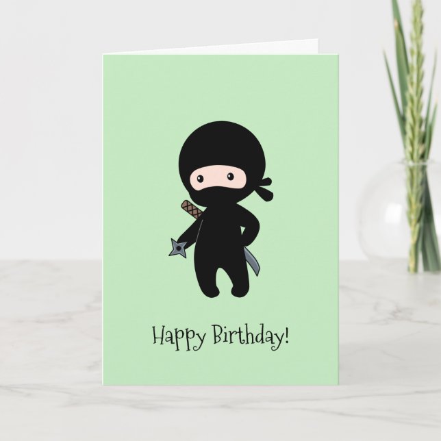 Tarjeta Pequeño Ninja sostiene que el cumpleaños verde de  (Anverso)