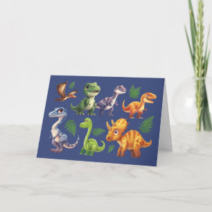 Tarjeta Pequeño niño cumpleaños variedad de dinosaurios en