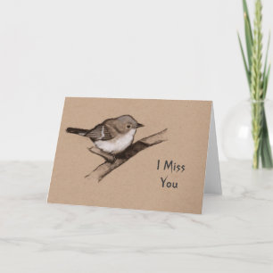 Tarjeta Pequeño pájaro esponjoso: Dibujo de carbón: Te ech