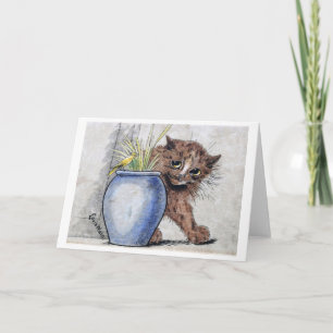 Tarjeta Pequeño pájaro gato y amarillo, Louis Wain