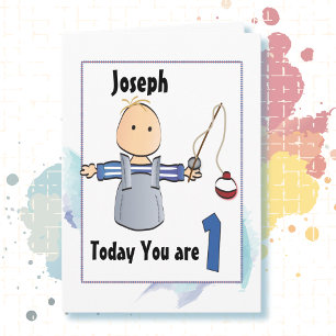 Tarjeta Pequeño Personalizado de Pesca Cute 1er cumpleaños