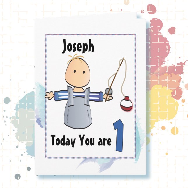 Tarjeta Pequeño Personalizado de Pesca Cute 1er cumpleaños (Subido por el creador)