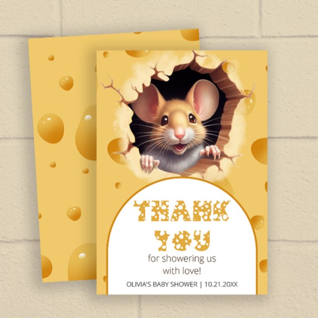 Tarjeta Pequeño ratón en queso Baby Shower Gracias (Subido por el creador)