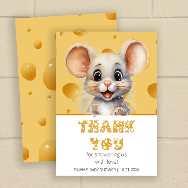 Tarjeta Pequeño ratón en queso Baby Shower Gracias (Subido por el creador)