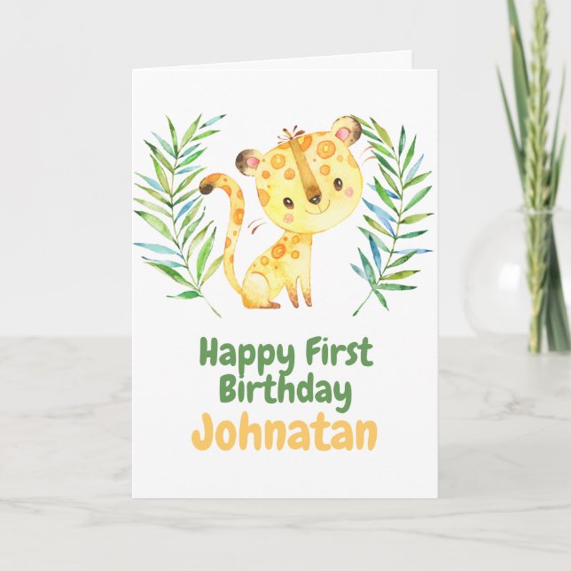 Tarjeta Pequeño tigre Safari bebé Feliz Primer Cumpleaños  (Anverso)
