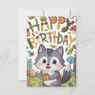 Tarjeta Pequeño y encantador cumpleaños digital Wolf