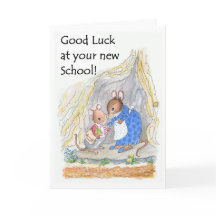 Pequeño y lindo ratón Buena Suerte Nueva Escuela