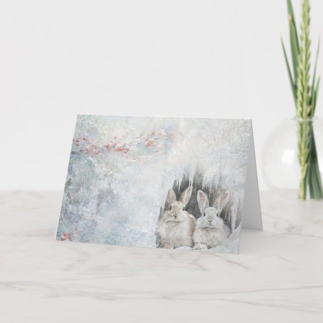 Tarjeta Pequeños Conejos De Animales De Woodland En Saludo (Anverso)