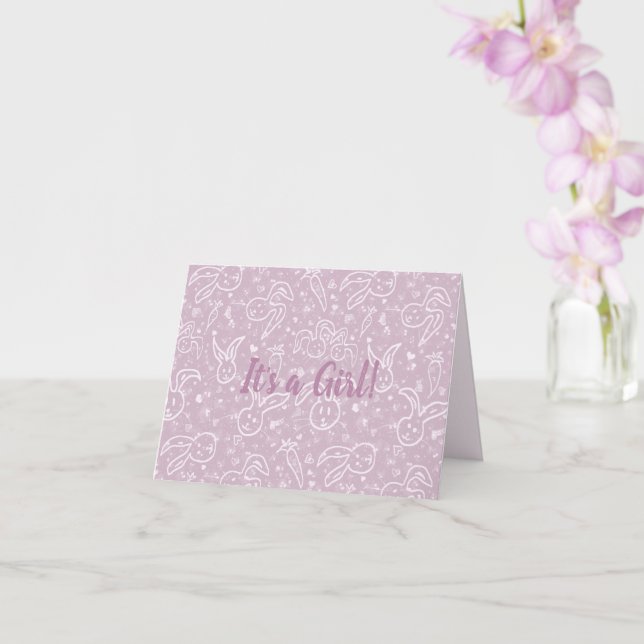 Tarjeta Pequeños corazones y conejitos - patrón transparen (Orquídea)