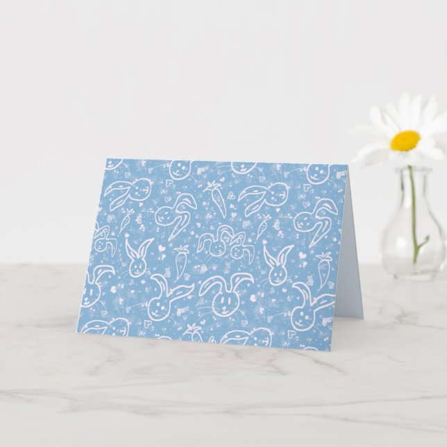 Tarjeta Pequeños corazones y conejitos - patrón transparen (Planta pequeña)