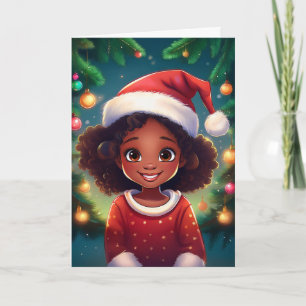 Tarjeta Pequeños Navidades Chicas negros Santa Hat