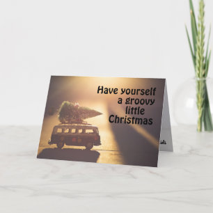 Tarjeta Pequeños Navidades Groovy bus retro, árbol de broc